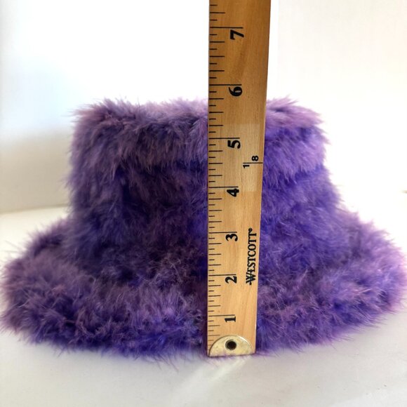 Furry Purple Bucket Hat Fluffy Faux Fur Halloween Costume Feather Fur - Picture 6 of 6